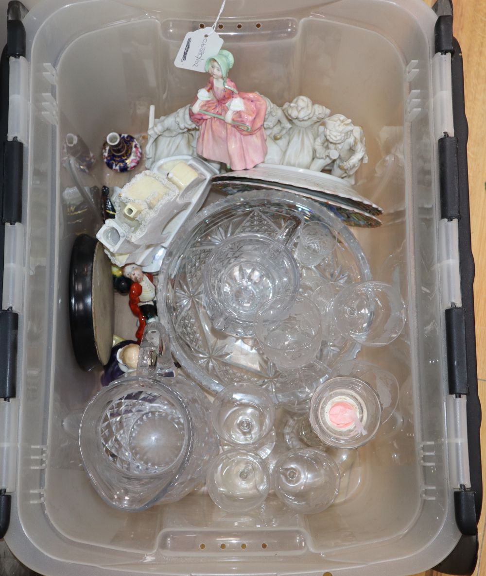 Ceramics and glass including a Prattware pot lid transfer printed with Anne Hathaways cottage,
